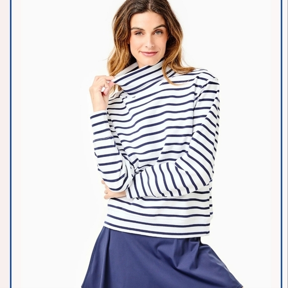 Addison Bay Luxe Terry Lyndon Pullover Sweatshirt Navy Stripe Small - Picture 2 of 10